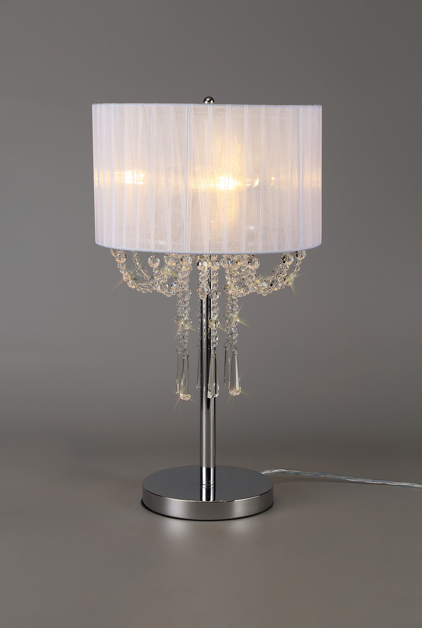 Freida Polished Chrome-White Crystal Table Lamps Diyas Shaded Table Lamps